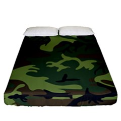 Green Brown Camouflage Fitted Sheet (queen Size) by nateshop