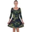 Green Brown Camouflage Quarter Sleeve Skater Dress View1