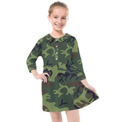 Green Brown Camouflage Kids  Quarter Sleeve Shirt Dress by nateshop