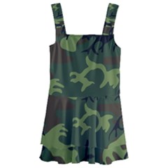 Green Brown Camouflage Kids  Layered Skirt Swimsuit