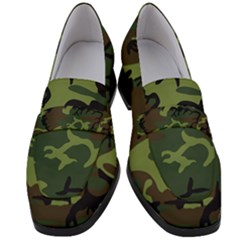 Green Brown Camouflage Women s Chunky Heel Loafers by nateshop