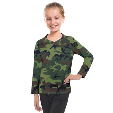 Green Brown Camouflage Kids  Long Mesh Tee by nateshop