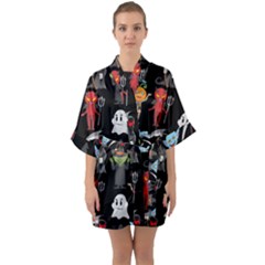 Halloween Half Sleeve Satin Kimono 