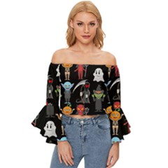 Halloween Off Shoulder Flutter Bell Sleeve Top by nateshop