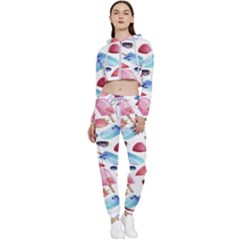 Ice Cream,strobery Cropped Zip Up Lounge Set