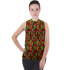 Illustration Mock Neck Chiffon Sleeveless Top by nateshop