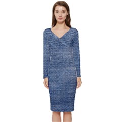 Jeans Long Sleeve V-neck Bodycon Dress  by nateshop