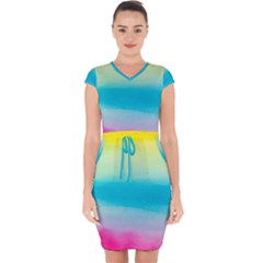 Watercolor Capsleeve Drawstring Dress 