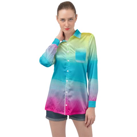 Watercolor Long Sleeve Satin Shirt by nateshop