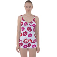 Lips Tie Front Two Piece Tankini