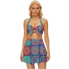 Mandala Art Vintage Style Bikini Top And Skirt Set 