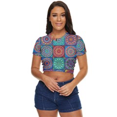 Mandala Art Side Button Cropped Tee by nateshop