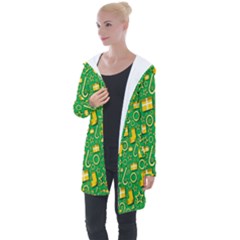 Pattern-cloth Paper Pattern Longline Hooded Cardigan by nateshop