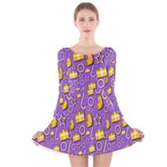 Pattern-purple-cloth Papper Pattern Long Sleeve Velvet Skater Dress by nateshop