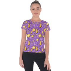 Pattern-purple-cloth Papper Pattern Short Sleeve Sports Top  by nateshop