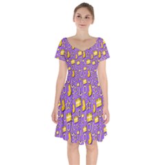 Pattern-purple-cloth Papper Pattern Short Sleeve Bardot Dress by nateshop