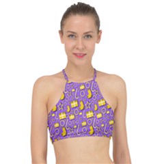 Pattern-purple-cloth Papper Pattern Racer Front Bikini Top by nateshop