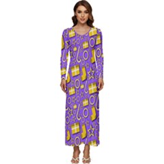 Pattern-purple-cloth Papper Pattern Long Sleeve Velour Longline Maxi Dress by nateshop