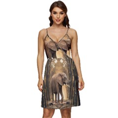 Sculpture Travel Outdoor Nature Elephant V-neck Pocket Summer Dress  by Wegoenart