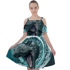 Dinosaur Sea Boat Fantasy Cut Out Shoulders Chiffon Dress by Wegoenart