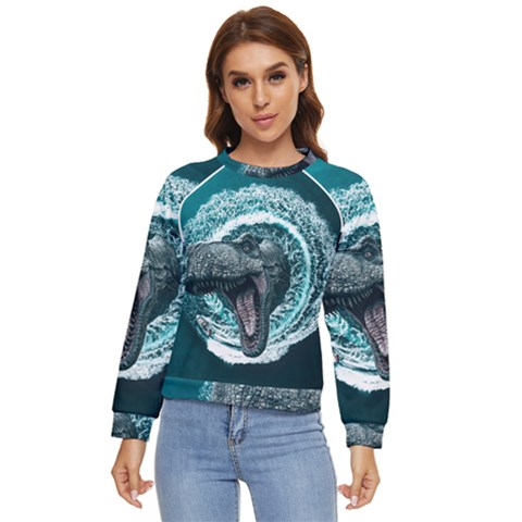 Dinosaur Sea Boat Fantasy Women s Long Sleeve Raglan Tee by Wegoenart