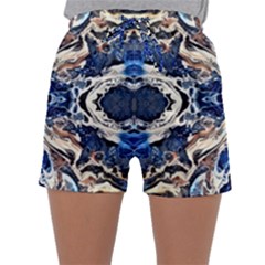 Gold On Cobalt Sleepwear Shorts by kaleidomarblingart