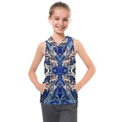 Gold On Cobalt Kids  Sleeveless Hoodie by kaleidomarblingart