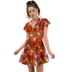 Christmas Decoration Star  3 Flutter Sleeve Wrap Dress by artworkshop