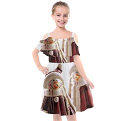 Christmas Figures 11 Kids  Cut Out Shoulders Chiffon Dress