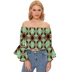 Christmas Stars Off Shoulder Flutter Bell Sleeve Top by artworkshop