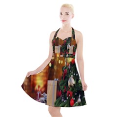 Christmas Tree And Presents Halter Party Swing Dress  by artworkshop