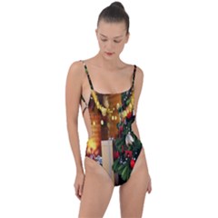 Christmas Tree And Presents Tie Strap One Piece Swimsuit by artworkshop