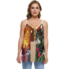 Christmas Tree And Presents Casual Spaghetti Strap Chiffon Top by artworkshop