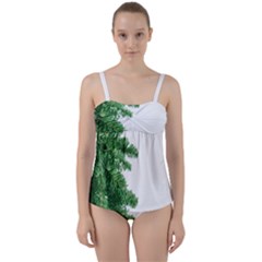 Green Christmas Tree Border Twist Front Tankini Set by artworkshop