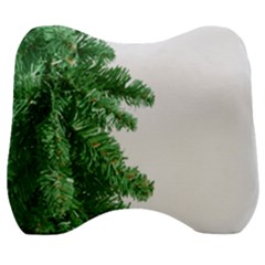 Green Christmas Tree Border Velour Head Support Cushion by artworkshop