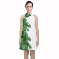 Green Christmas Tree Border Velvet Halter Neckline Dress  by artworkshop