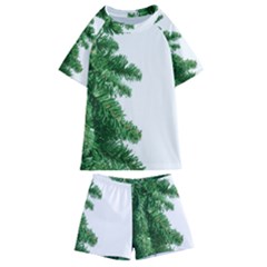 Green Christmas Tree Border Kids  Swim Tee And Shorts Set by artworkshop