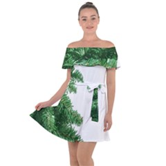 Green Christmas Tree Border Off Shoulder Velour Dress