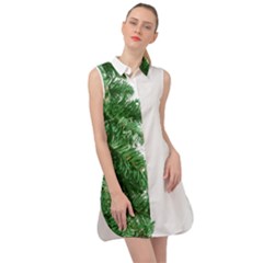 Green Christmas Tree Border Sleeveless Shirt Dress by artworkshop