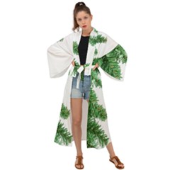 Green Christmas Tree Border Maxi Kimono by artworkshop