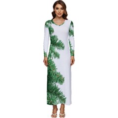 Green Christmas Tree Border Long Sleeve Velour Longline Maxi Dress