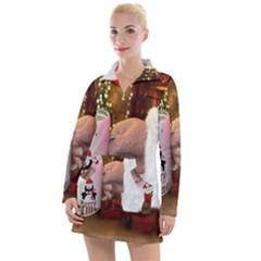 Merry Christmas - Santa Claus Holding Coffee Women s Long Sleeve Casual Dress by artworkshop