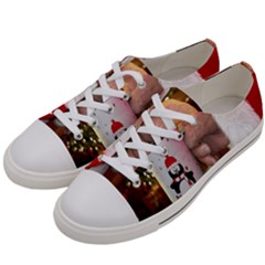 Merry Christmas - Santa Claus Holding Coffee Men s Low Top Canvas Sneakers by artworkshop