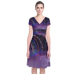 Outdoor Christmas Lights Tunnel Short Sleeve Front Wrap Dress by artworkshop