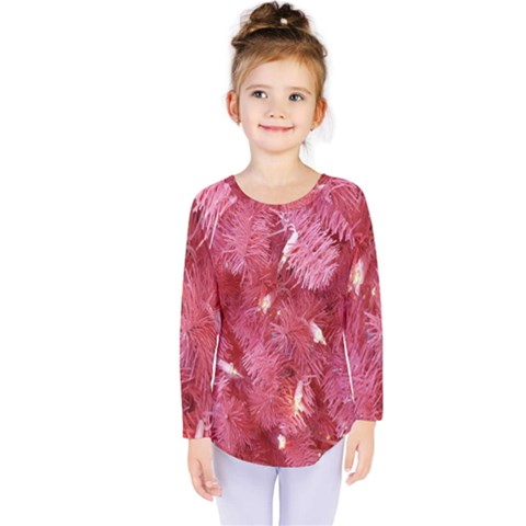 Pink Christmas Tree Kids  Long Sleeve Tee by artworkshop