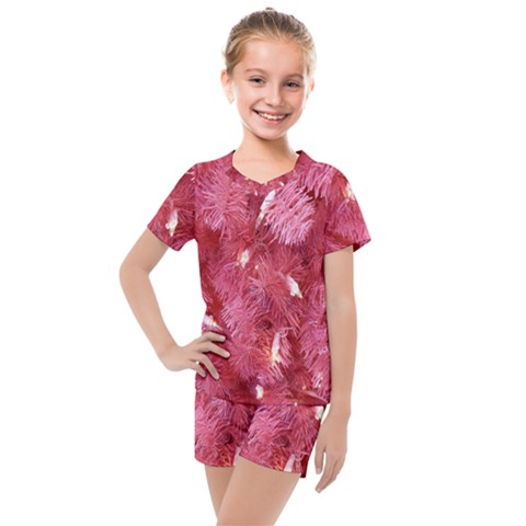 Pink Christmas Tree Kids  Mesh Tee And Shorts Set by artworkshop