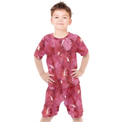 Pink Christmas Tree Kids  Tee And Shorts Set by artworkshop