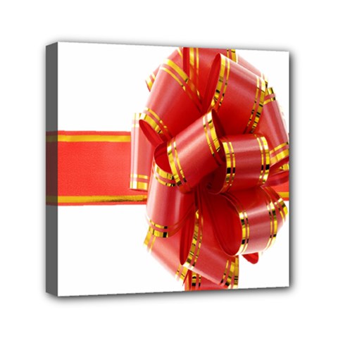 Red Ribbon Bow On White Background Mini Canvas 6  X 6  (stretched) by artworkshop