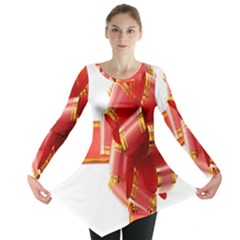 Red Ribbon Bow On White Background Long Sleeve Tunic 