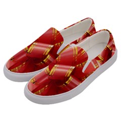 Red Ribbon Bow On White Background Men s Canvas Slip Ons by artworkshop